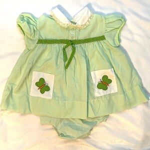 Vintage Green Butterfly Frilly Baby Dress & Briefs 18-24M Girls St Patrick’s Day